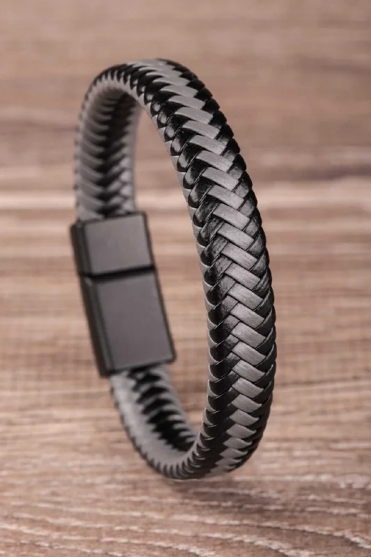 Men’s Stainless Steel Bracelets-Magnet Vegan Leather Bracelet