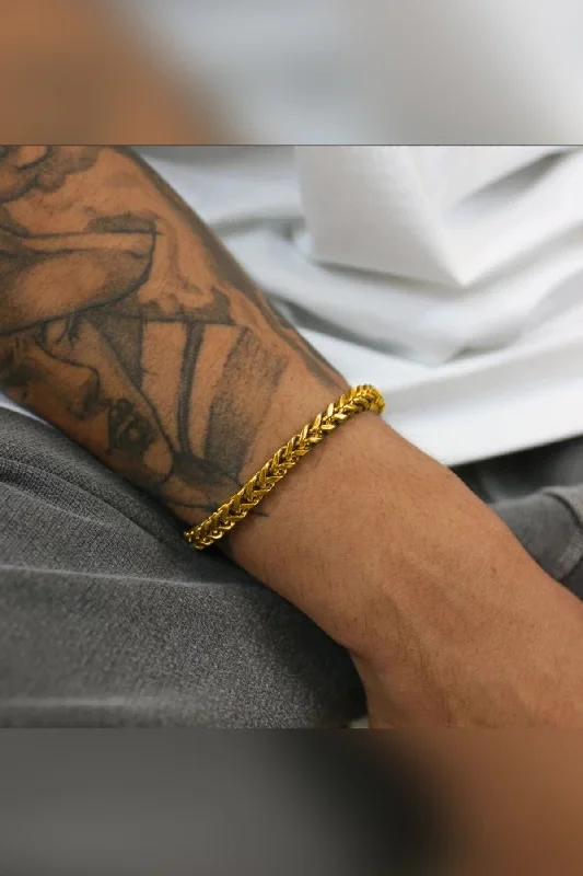 Men’s Silver Bracelets-Unisex Foxtail Anti-tarnish Gold Plated Steel Bracelet