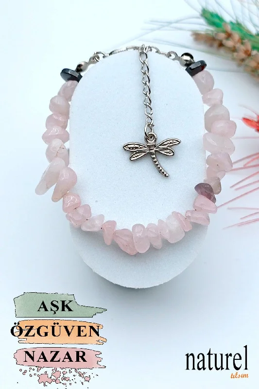 Multi-strand Leather Bracelets-Natural Stone Love Magnet Bracelet - Rose Quartz -