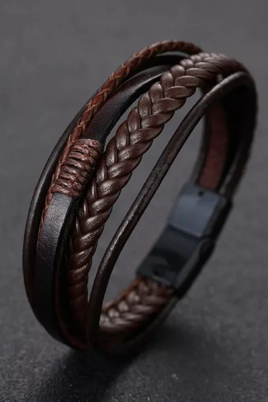 Zodiac Bracelets-Men's Genuine Leather Bracelet Brown Color Magnetic Clasp Braided Bracelet