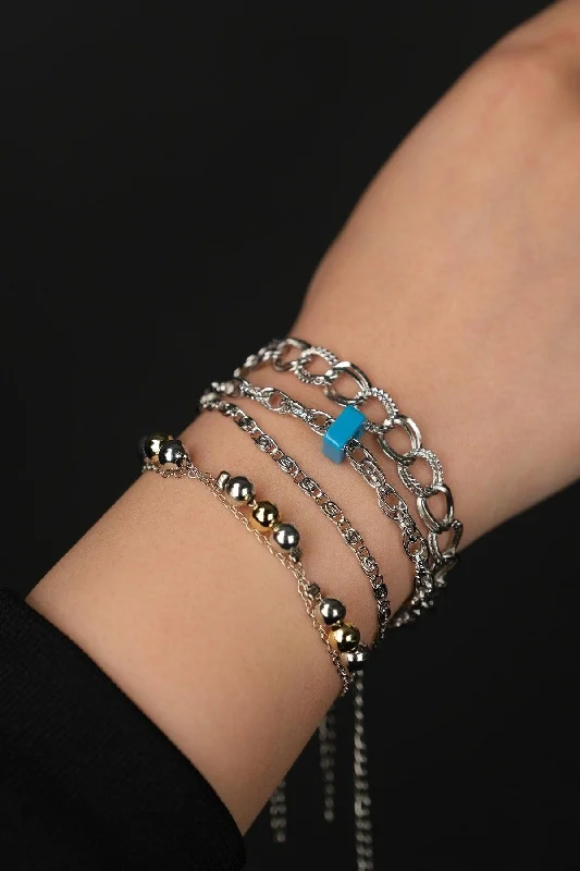 Vintage Bracelets-Silver Color 4 Pieces Women's Color Combination Bracelet Set