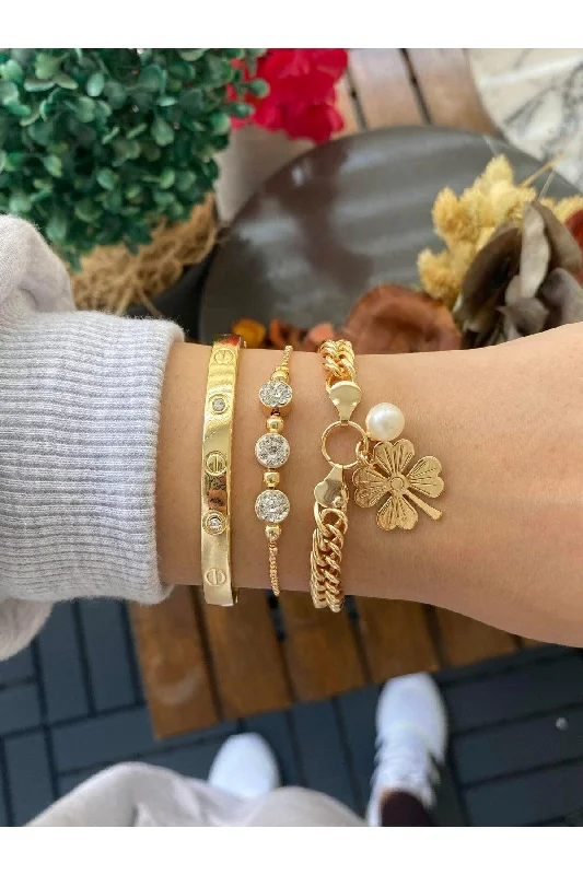 Gold Cuff Bracelets-Women's Original 3 Piece Bracelet Set With Invoice Color, Guaranteed, Gift Packed