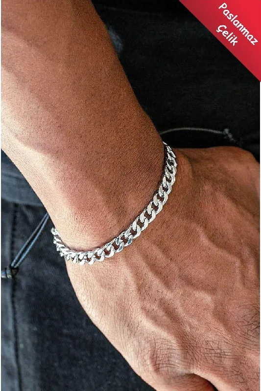 Gold Bead Bracelets-Gurmet Classic Non Tarnish Silver Men's Steel Bracelet