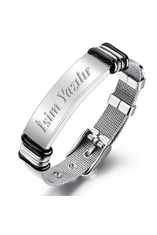 Matching Bracelets for Friends-Personalized Name Mesh Belt Cord Steel Men's Bracelet Scb13