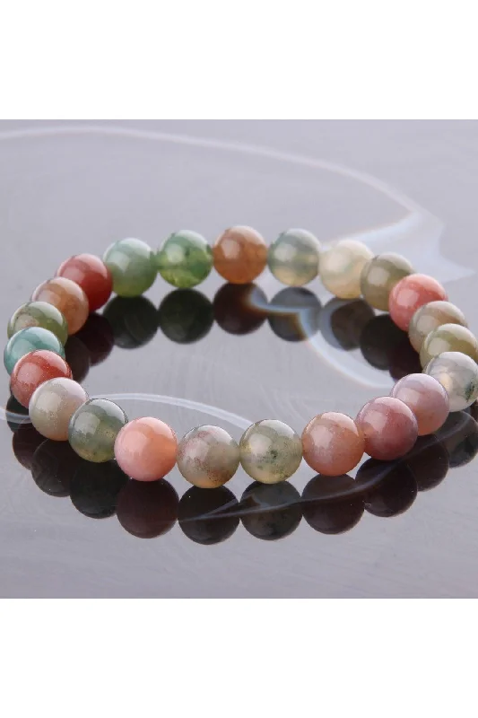 Engraved Tennis Bracelets-Certified Indian Agate Natural Stone Bracelet - 6 Mm B769