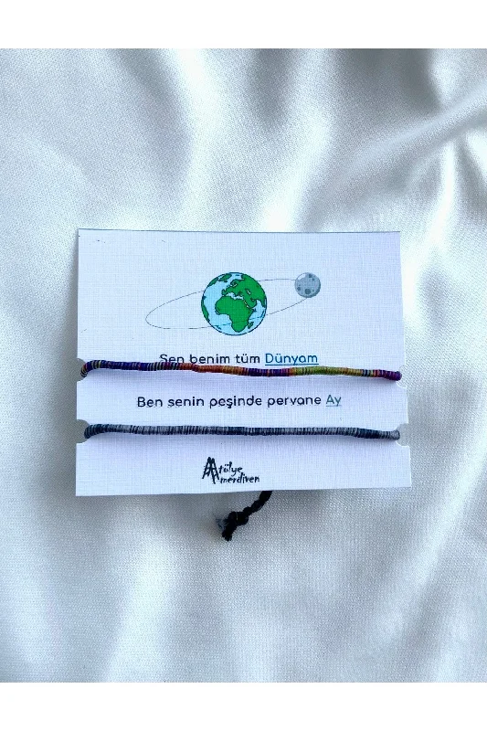 Silver Bracelets with Stones-My Earth My Moon Rope Couple Bracelet Gift Bracelet Set Bff, Lover Bracelet