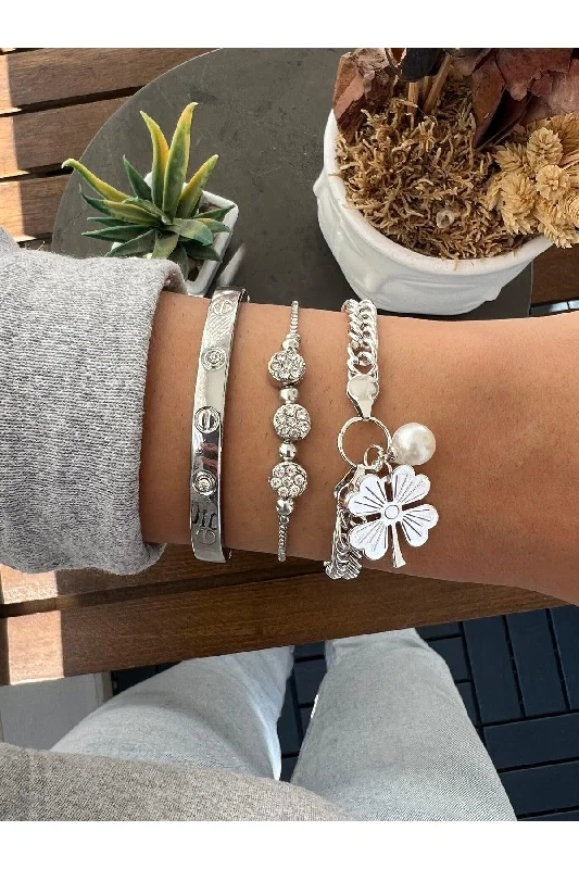 Silver Charm Bracelets-Women's Original 3 Piece Bracelet Set Invoice Color Does Not Discard Guaranteed Silver Color