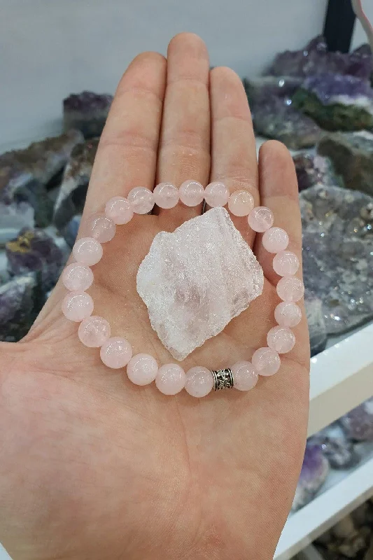 Adjustable Bracelets for Women-Rose Quartz Natural Stone Bracelet (with Stone Gift) 8 Mm