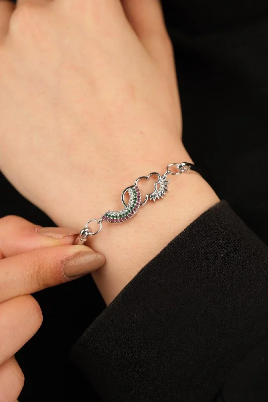 Women’s Designer Bracelets-Silver Color Rainbow Cloud Sun Zircon Stone Bracelet