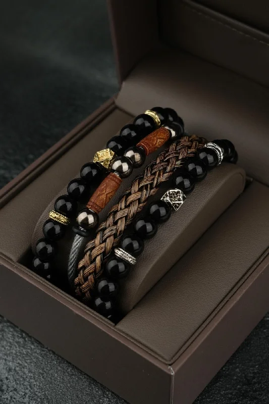 Chain Bracelets for Women-Men's Leather And Natural Stone Combination Bracelet Set 3 Pieces