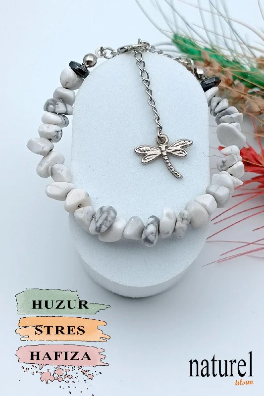 Custom Designer Bracelets-Natural Stone Howlite Women's Bracelet - Broken Natural Stone - Gift Bracelet