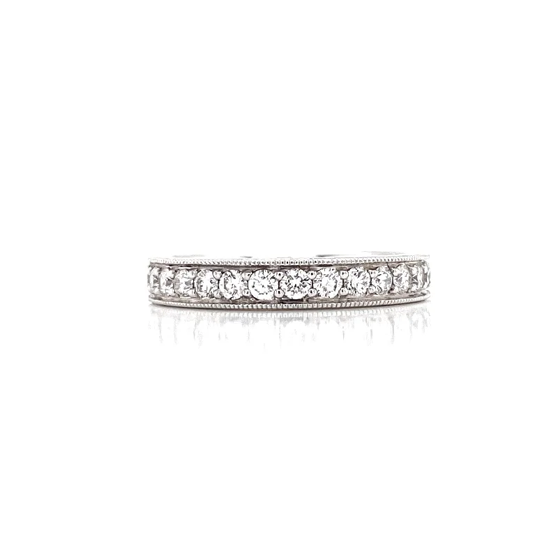 Custom Engagement Ring Sets-14K White Gold Diamond Milgrain Halfway Band