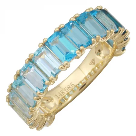 Infinity Rings-14K Yellow Gold Blue Topaz + White Topaz 3/4 Ombre Ring (LARGE)