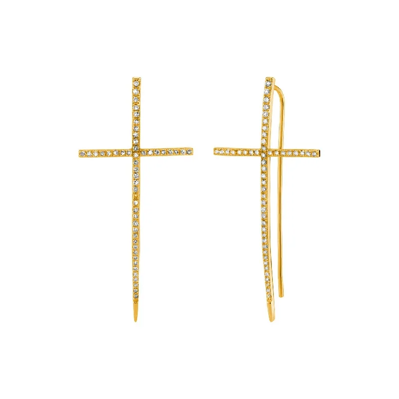 Coral Earrings-14K Gold Diamond Cross Spike Earrings EG000071