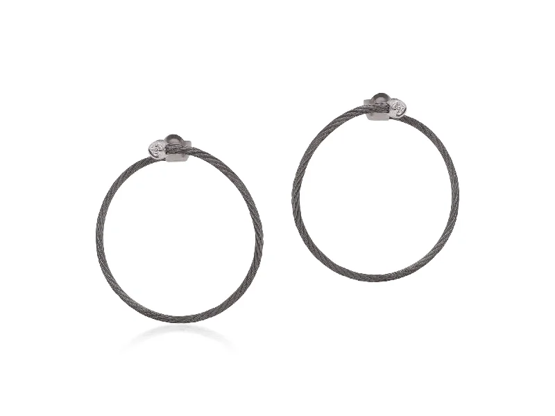 Oval Earrings-ALOR Black Cable Front to Back Hoop Earrings with 18kt Gold & Diamonds