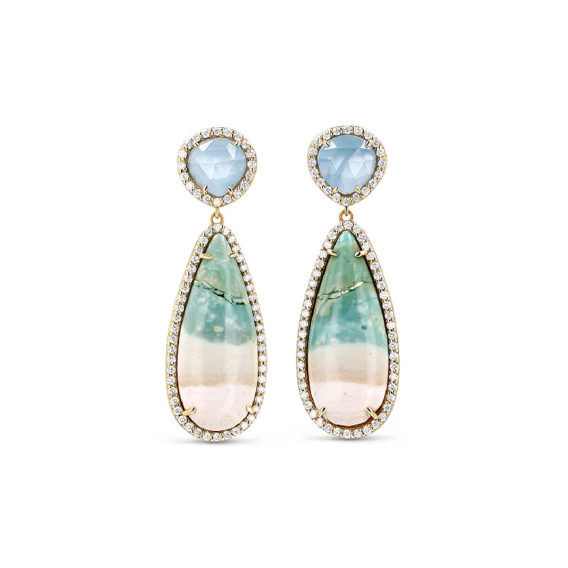 Gold and Silver Earrings-Aquamarine and Indonesian Opal Teardrop Earrings  SEG00042