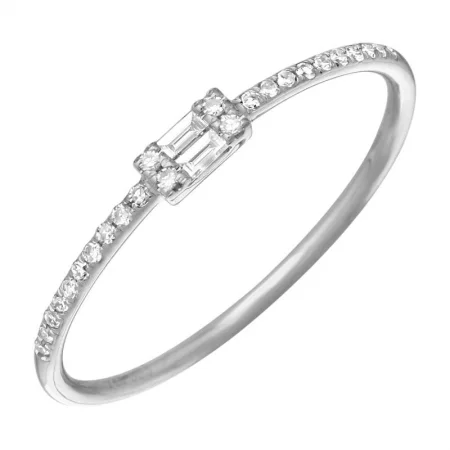 Diamond Stack Rings-14K White Gold Diamond Round + Baguette Stackable Ring