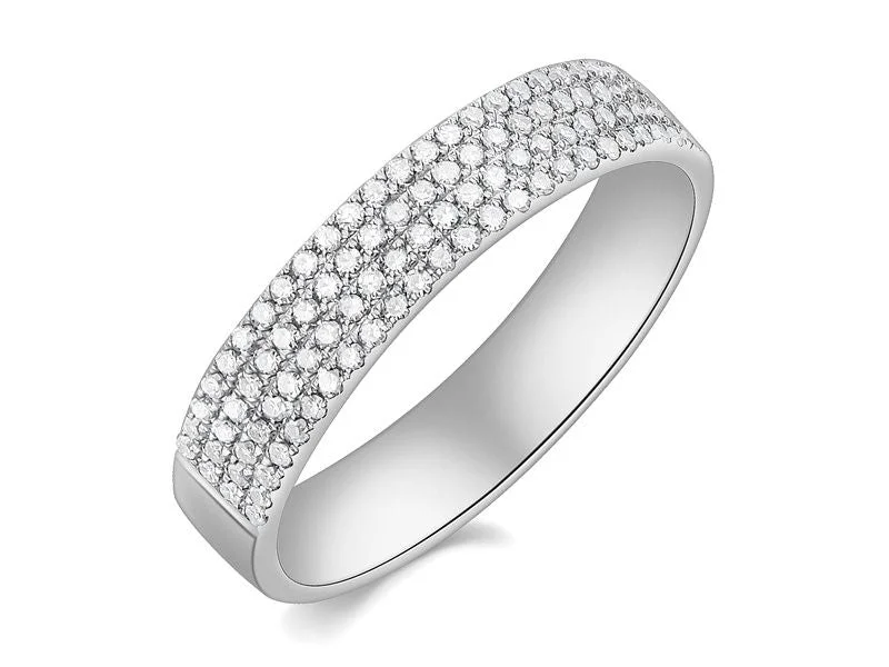 Wedding Band Stack-14K White Gold Diamond 4 Row Pave Ring