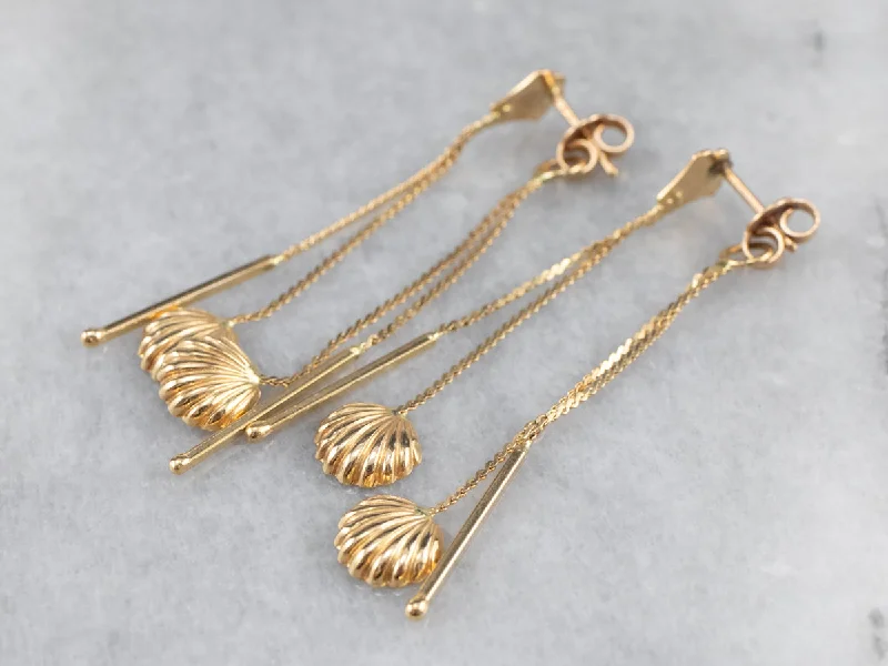 Simple Earrings-18K Gold Shell Tassel Drop Earrings