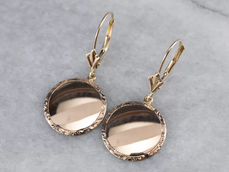 Rose Gold Earrings-14K Gold Disk Drop Earrings