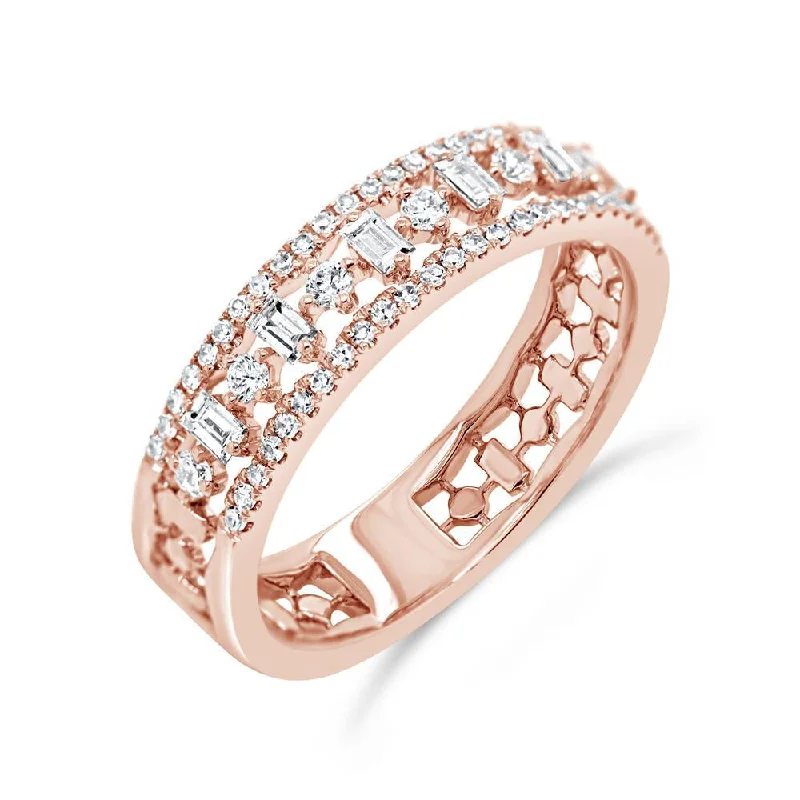 Personalized Diamond Engagement Rings-14K Rose Gold Round+Baguette Diamond Band