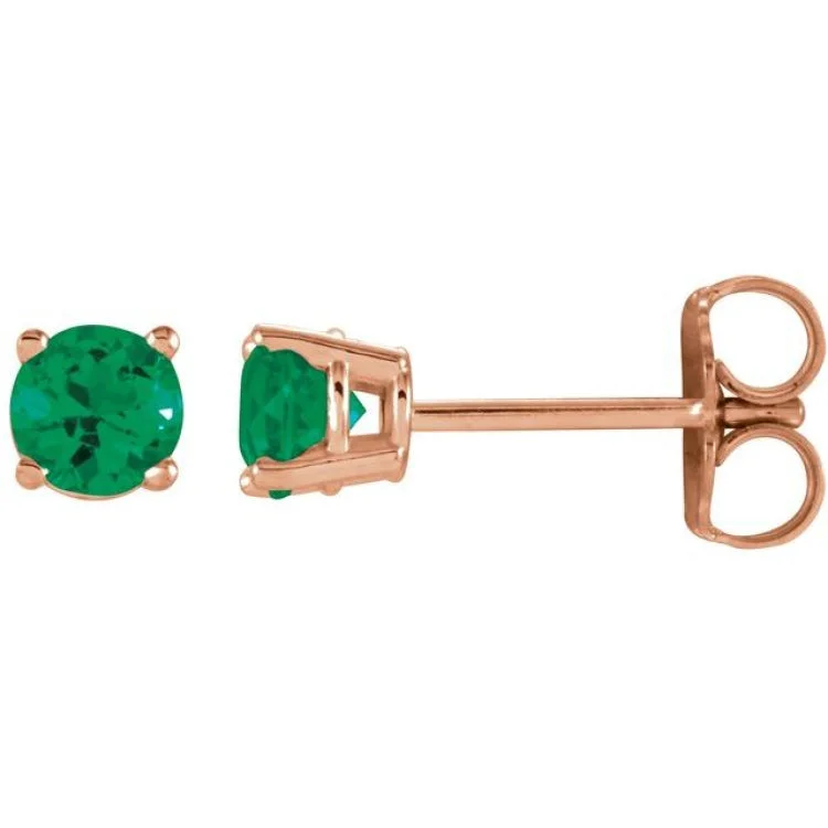 Rattan Earrings-14K Rose 4 mm Natural Emerald Stud Earrings