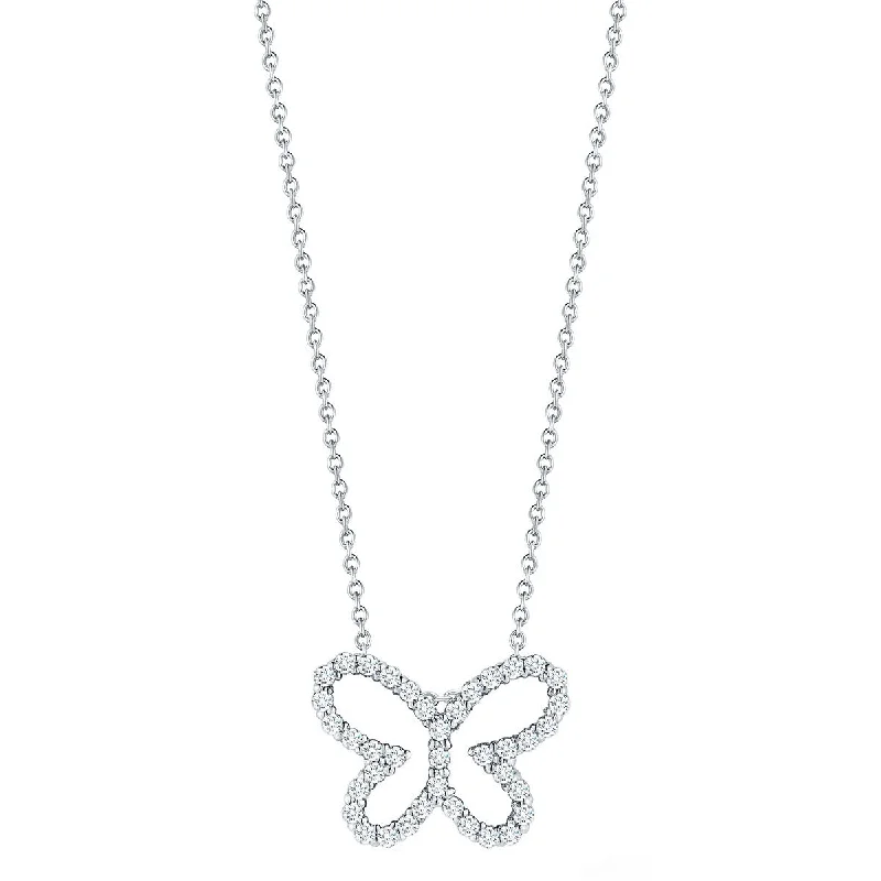 Silver Bar Necklaces-18K W Diamond Outline Butterfly Necklace