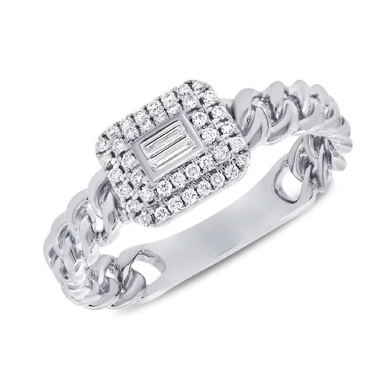 Men's Wedding Band Sets-14K White Gold Diamond Top Link Ring