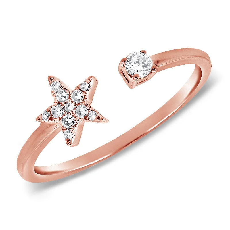 Men's Gold Wedding Rings-14K Rose Gold Diamond Mini Star Open Cuff Ring