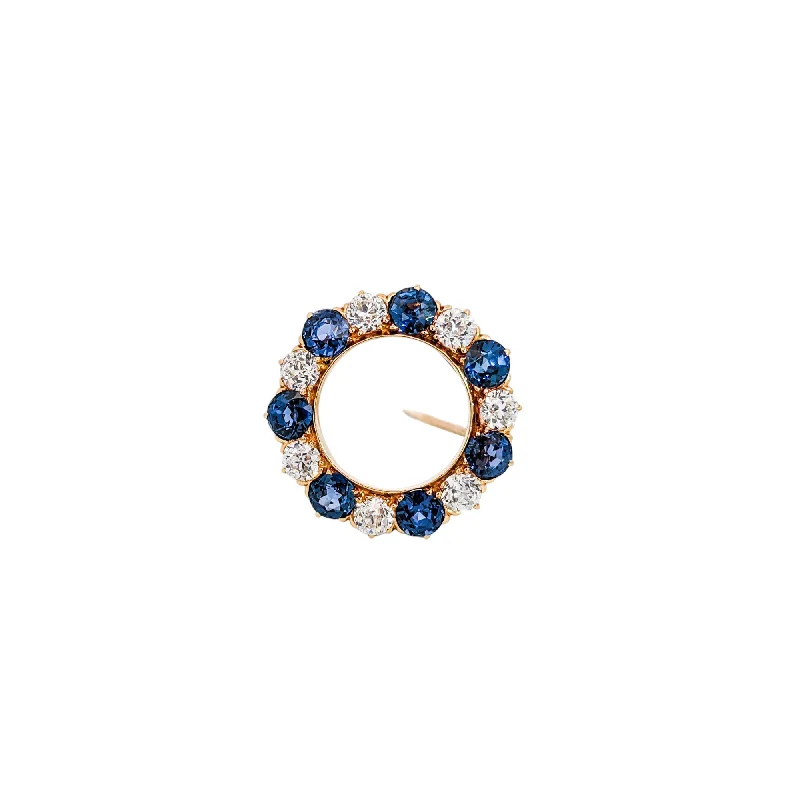 Brooch for Formal Suits-Edwardian Tiffany & Co. Yogo Gulch Montana Sapphire & Diamond Circle Brooch