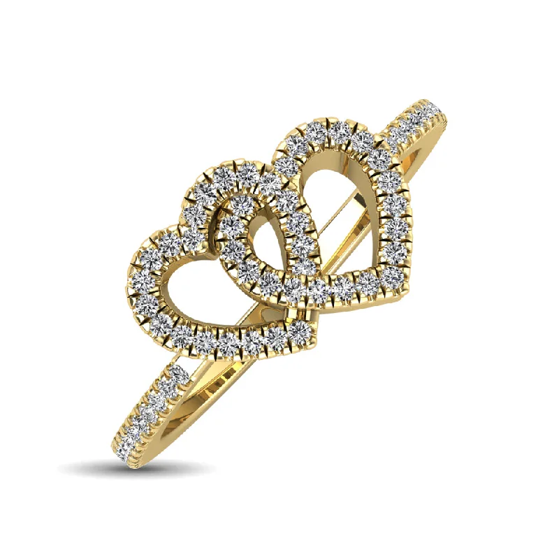 Designer Wedding Bands-10K Yellow Gold 1/5 Ctw Diamond Double Heart Ring