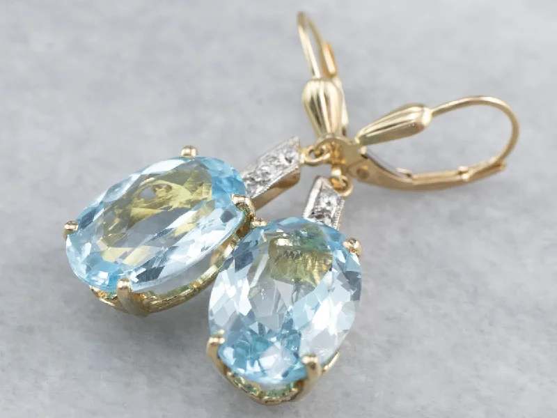 Green Earrings-Blue Topaz and Diamond Drop Earrings