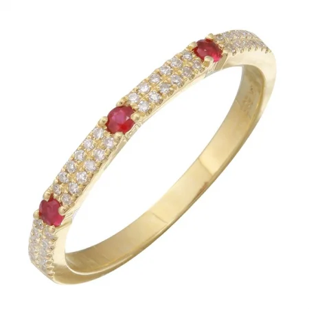 Eternity Rings-14K Yellow Gold Diamond + Ruby Stacking Ring