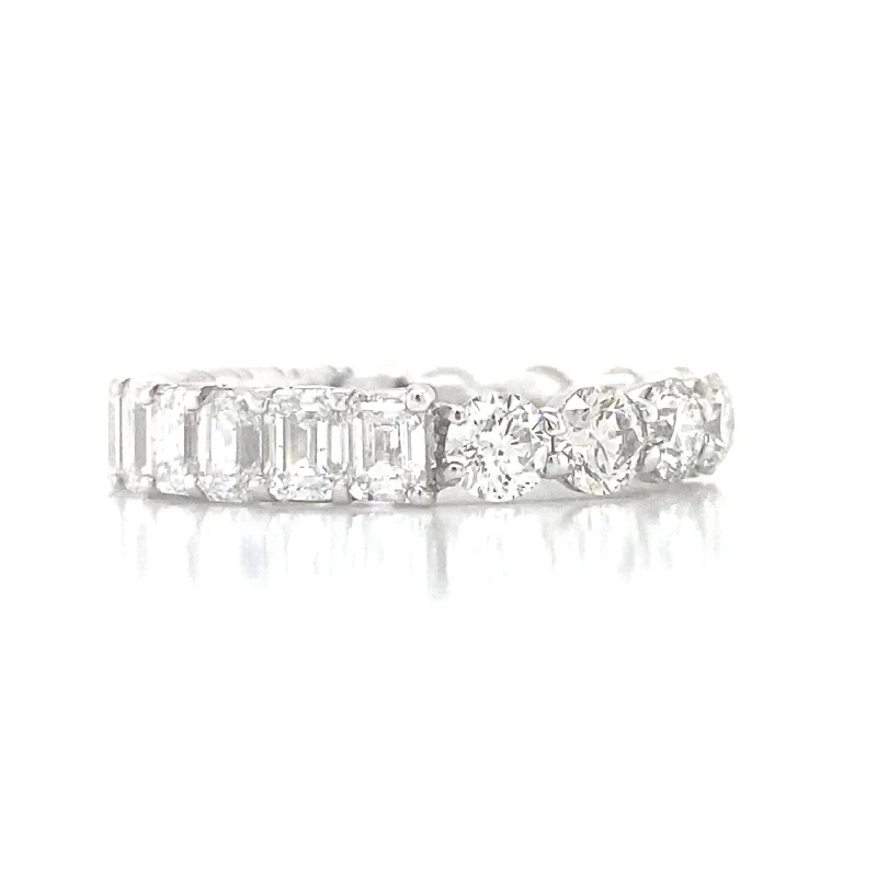 Vintage Engagement Ring Sets-18K White Gold Round + Emerald Eternity Band