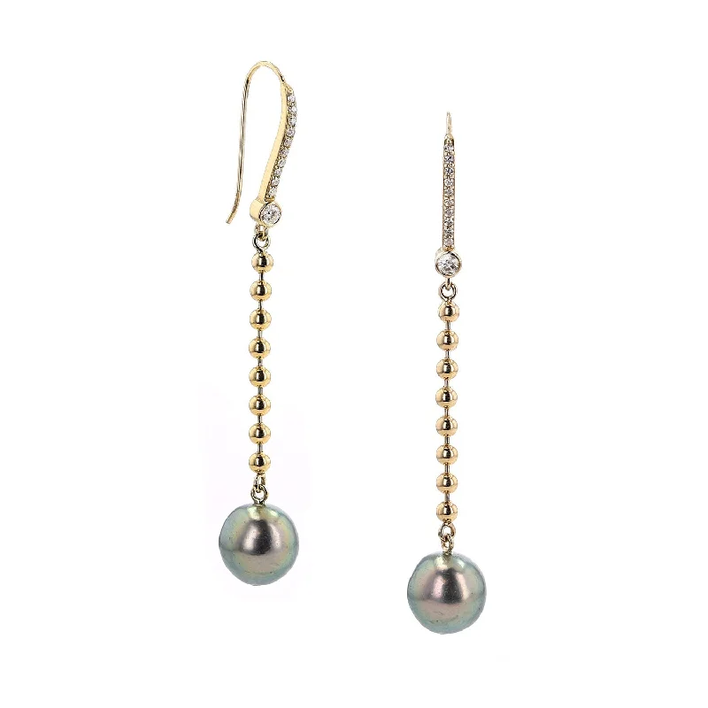 Chic Dangle Earrings-14K Tahitian Pearl Ball Chain Drop Earrings  EG000209