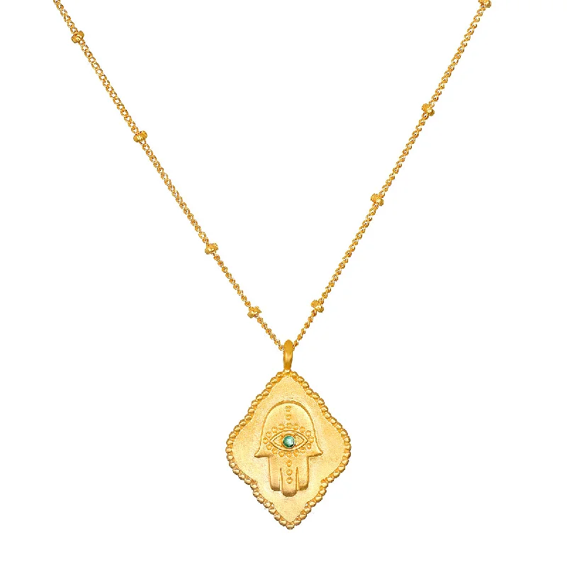 Large Necklaces-Cradled in Protection Gold Hamsa Necklace