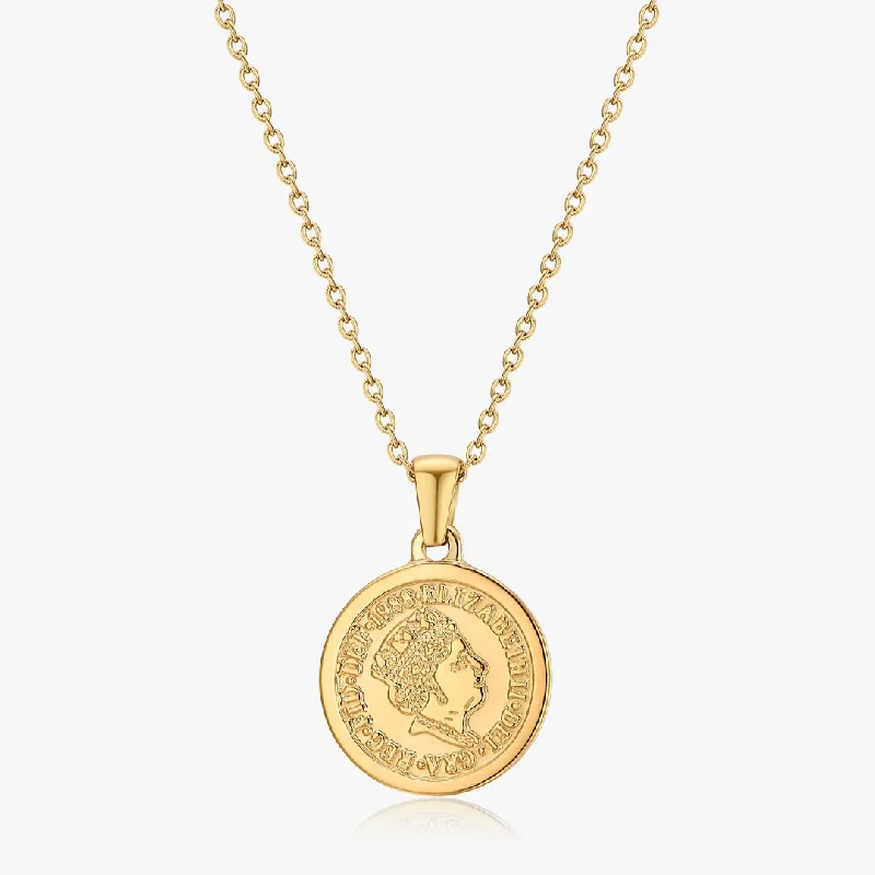 Round Pendant Necklaces-Queen Coin Necklace in Gold