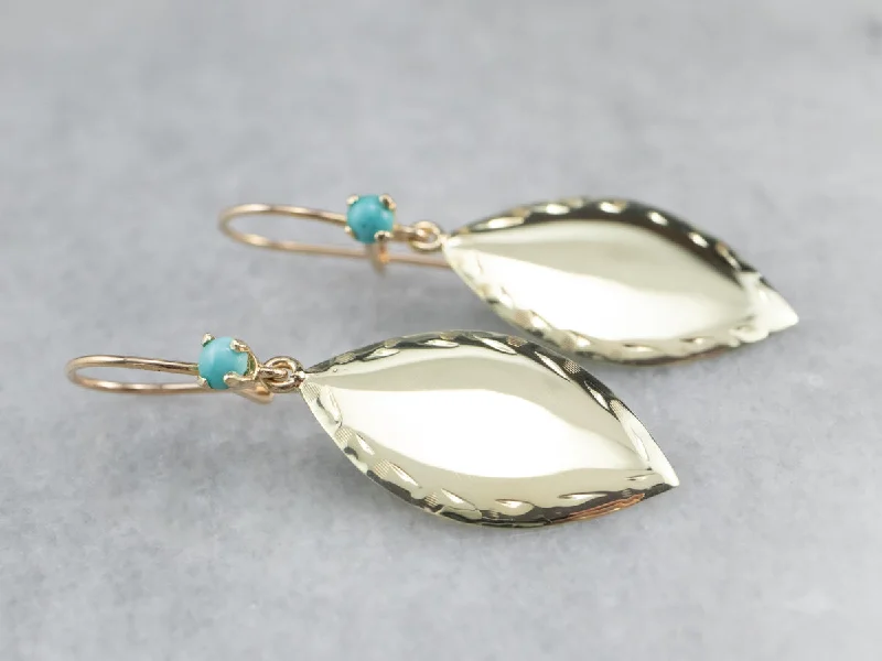 Luxurious Earrings-Turquoise and Gold Cufflink Drop Earrings