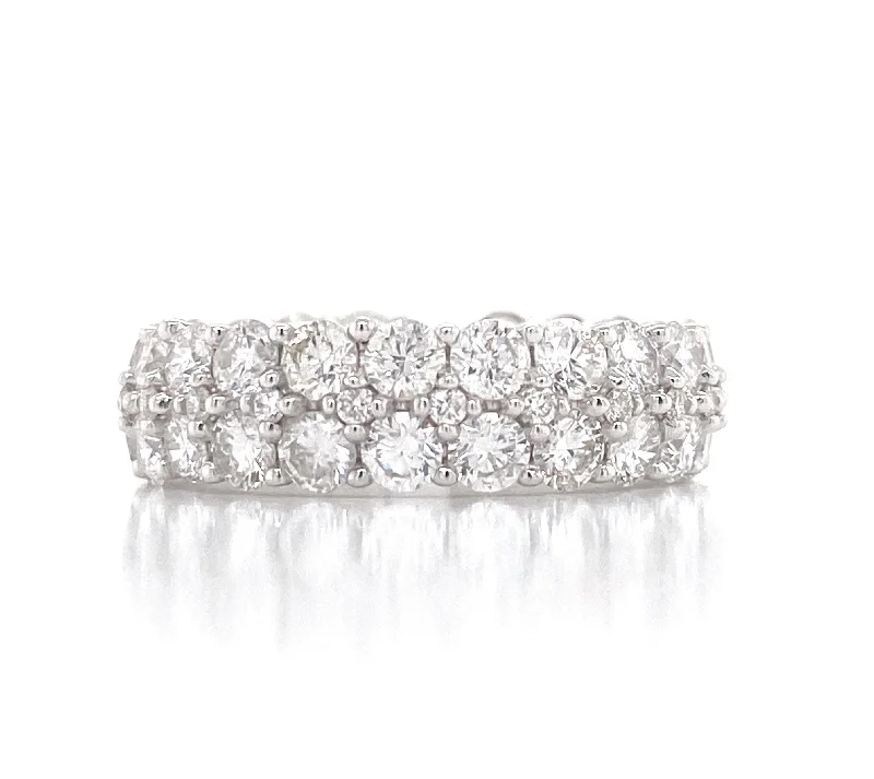 Gold and Diamond Rings-14K White Gold Diamond Double Row Band