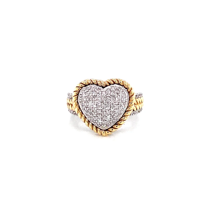 Oval Engagement Rings-14K Two Tone Gold Diamond Pave Heart Ring