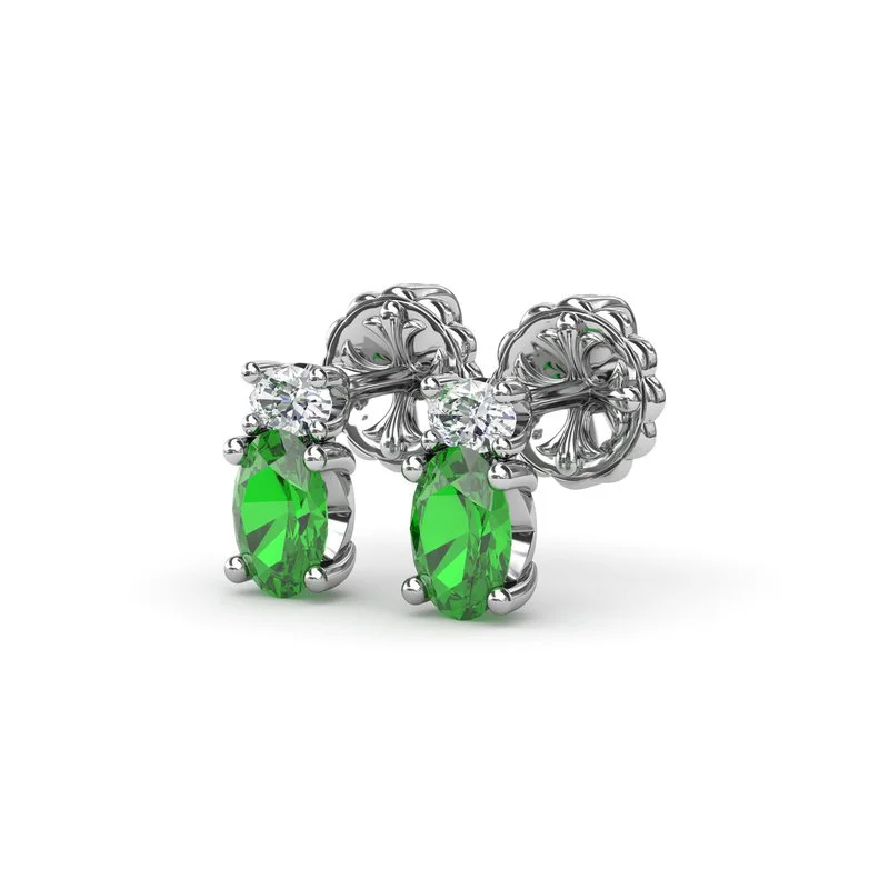 Leaf Earrings-Oval Emerald and Diamond Stud Earrings ER1852E