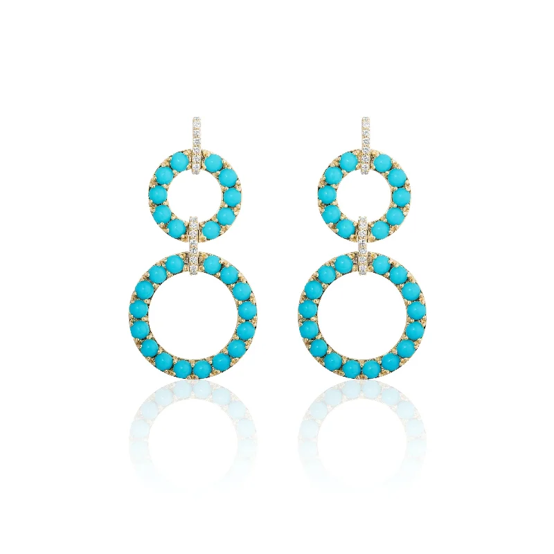 Trendy Earrings-Turquoise Cabochon Earrings with Diamonds