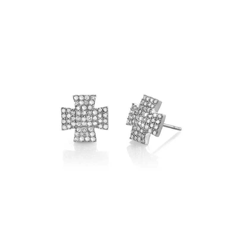 Big Drop Earrings-Diamond Maltese Cross Stud Earrings  E0000240