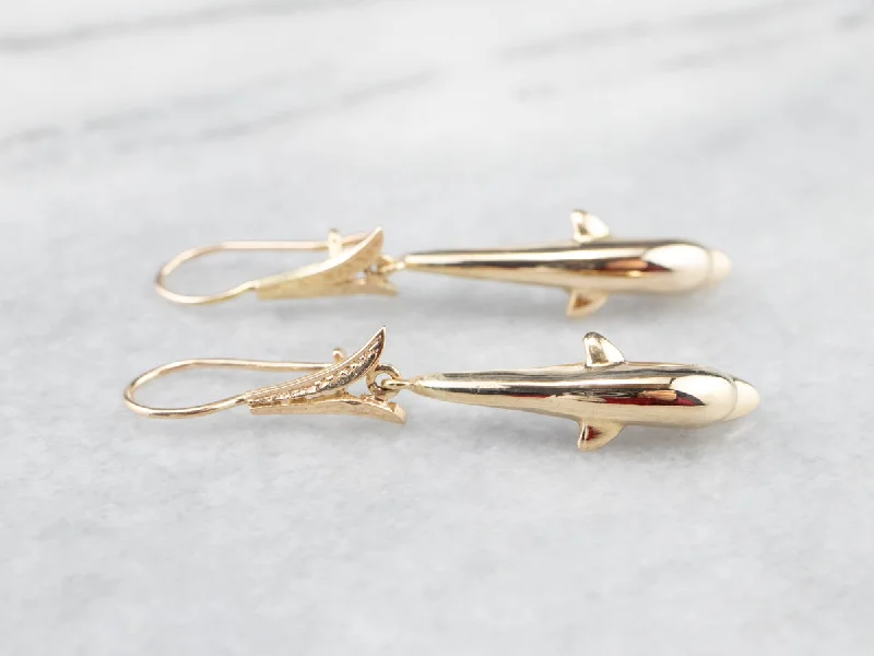 Luxe Earrings-Gold Dolphin Drop Earrings