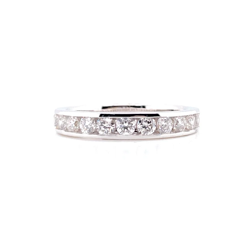 Gold Wedding Rings for Men-14K White Gold Diamond Channel Set Band