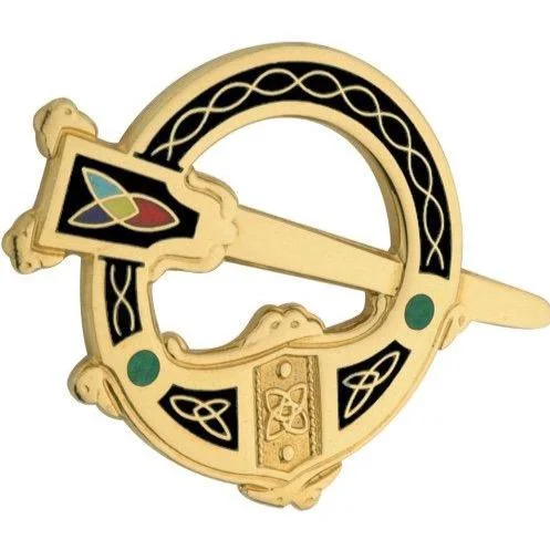 Gold Enamel Brooch Pin-Gold Plated Black Tara Brooch