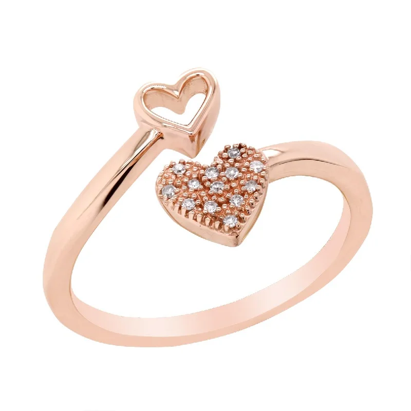 Custom Birthstone Wedding Rings-ROSE GOLD AND DIAMOND FASHION RING WITH OPEN HEART DESIGN, .05 CT TW