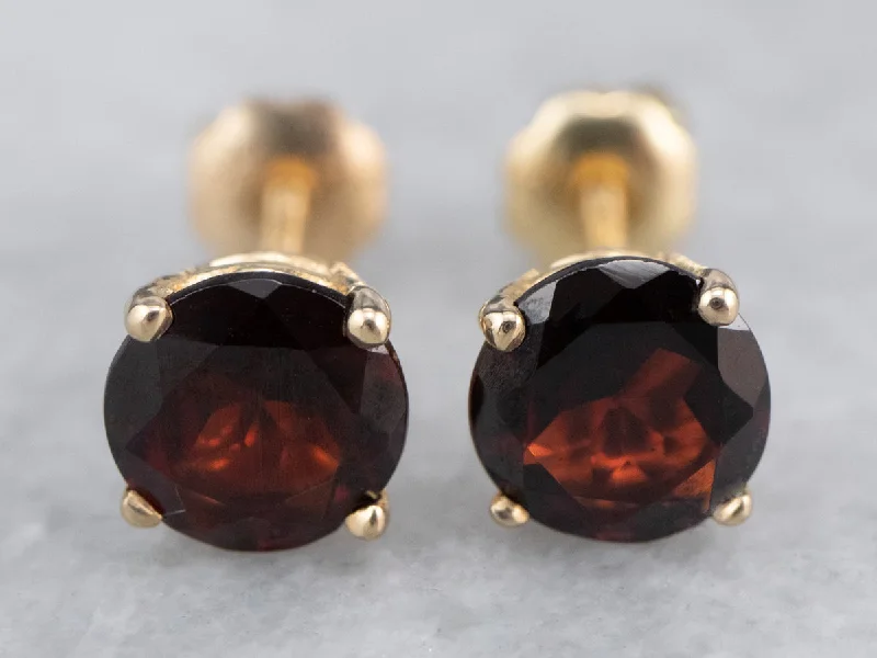 Woven Earrings-Round Garnet Gold Stud Earrings