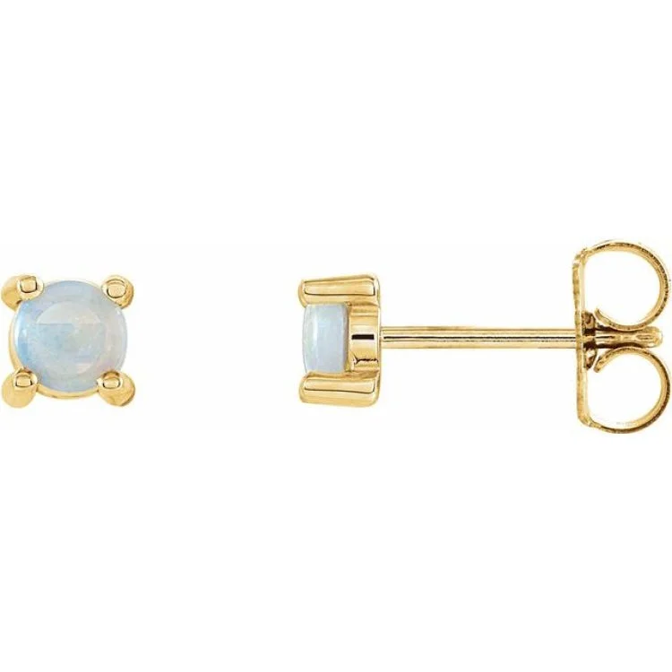 Gold Leaf Stud Earrings-14K Yellow 4 mm Natural White Opal Earrings