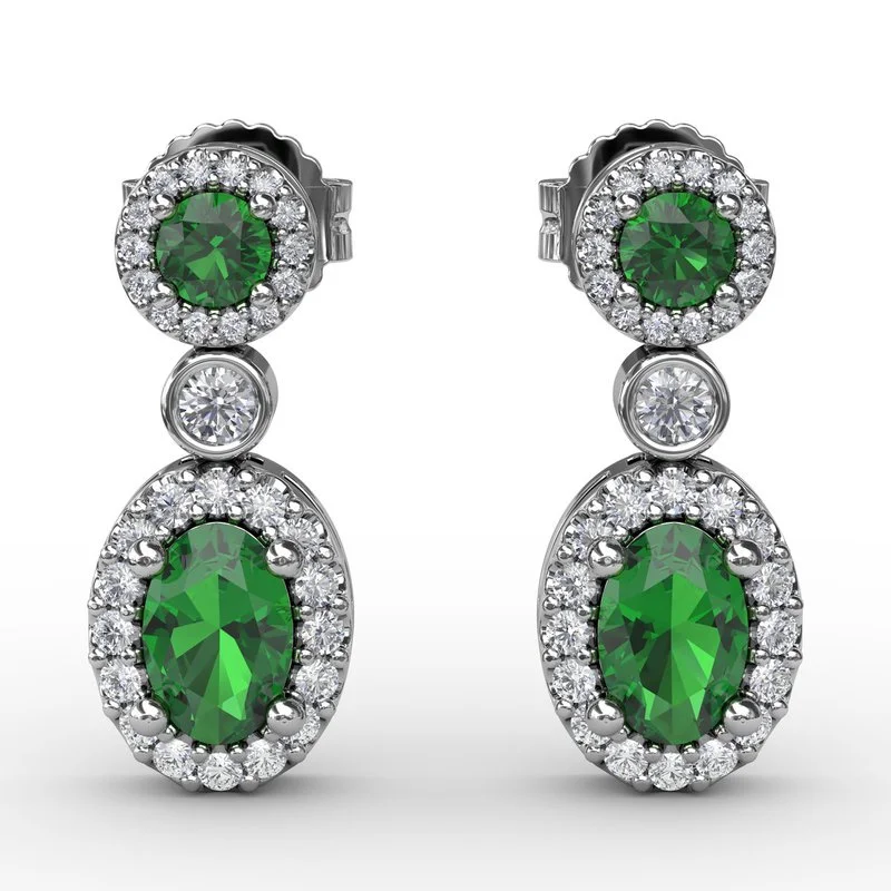 Bar Earrings-Set the Scene Emerald and Diamond Dangle Earrings ER1624E